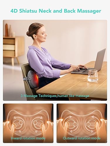 Miniatura 4 de SKG Shiatsu - Masajeador de espalda para aliviar el dolor, tejido profundo con calor 4D, almohada de masaje eléctrica inalámbrica, regalos de