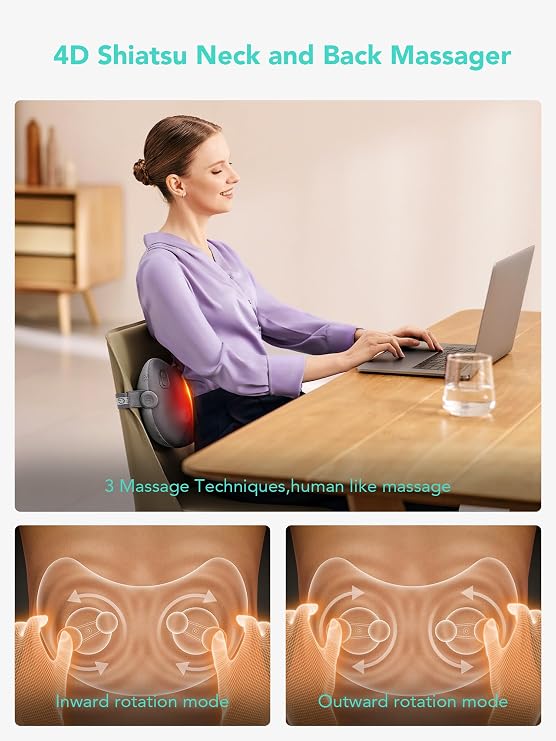 SKG T1-2 PRO Massage Pillow: Portable and Wireless Massage Experience, Heat Supported Design, Versatile Use for Waist, Back, Hip, Shoulder and Neck, Type-C Rechargeable