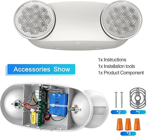 Miniatura 5 de Spectsun - Paquete de 6 luces de emergencia, luces de emergencia para negocios, luces de emergencia LED con batería de respaldo, 2 cabezales de ojo
