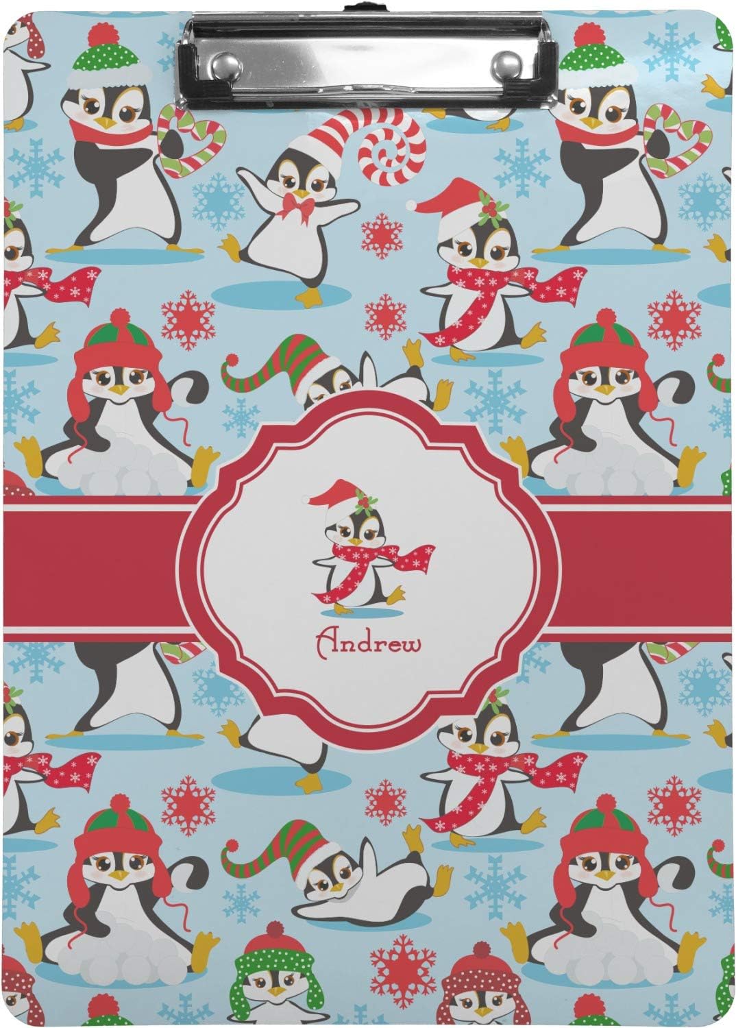 Personalized Christmas Penguins Clipboard (Letter Size)