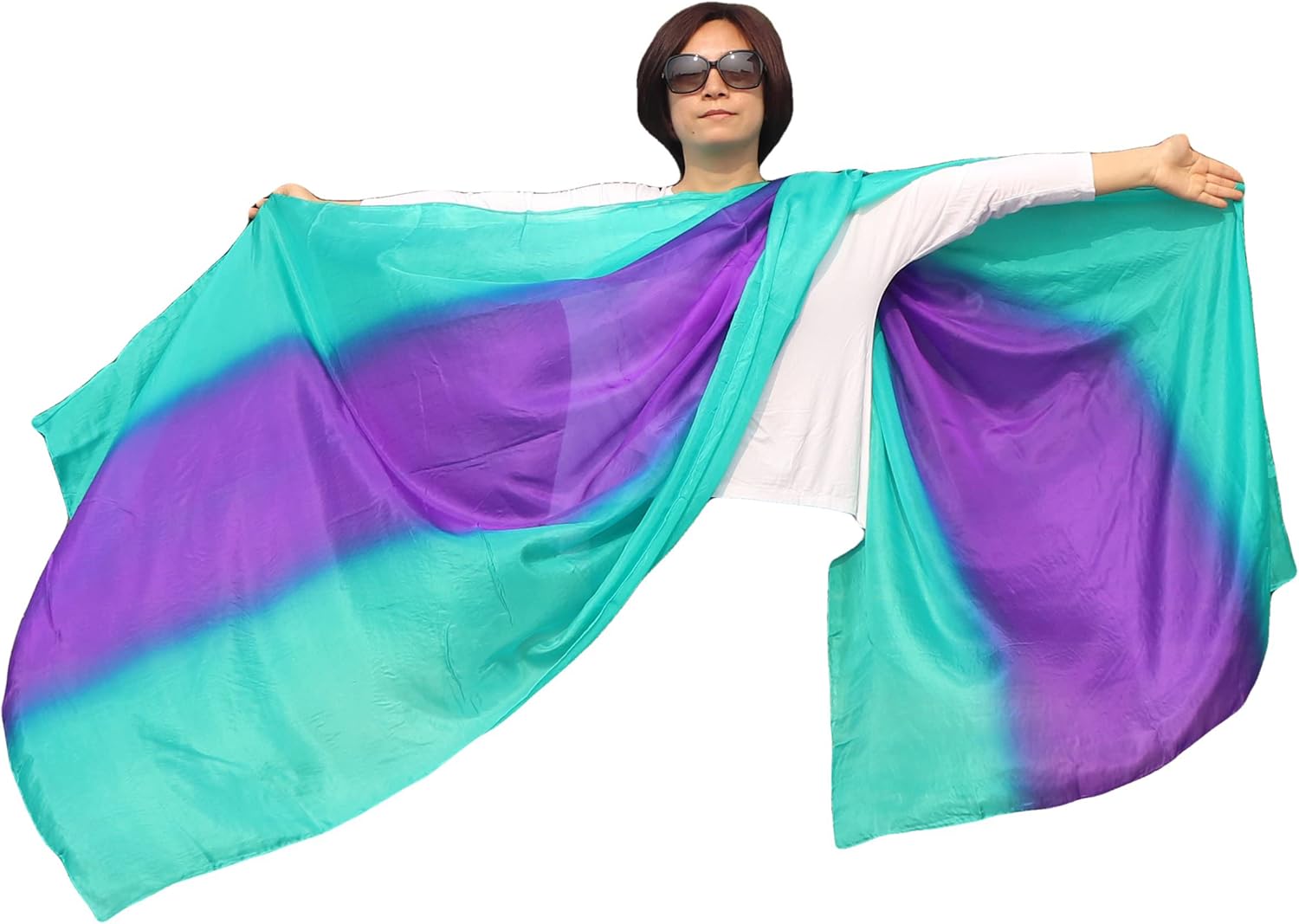 Winged Sirenny 3-Tone Flowy Luxury Bellydance Silk Scarf with Hand Rolled Edges, Lightweight Liquid Oriental Dance Veil