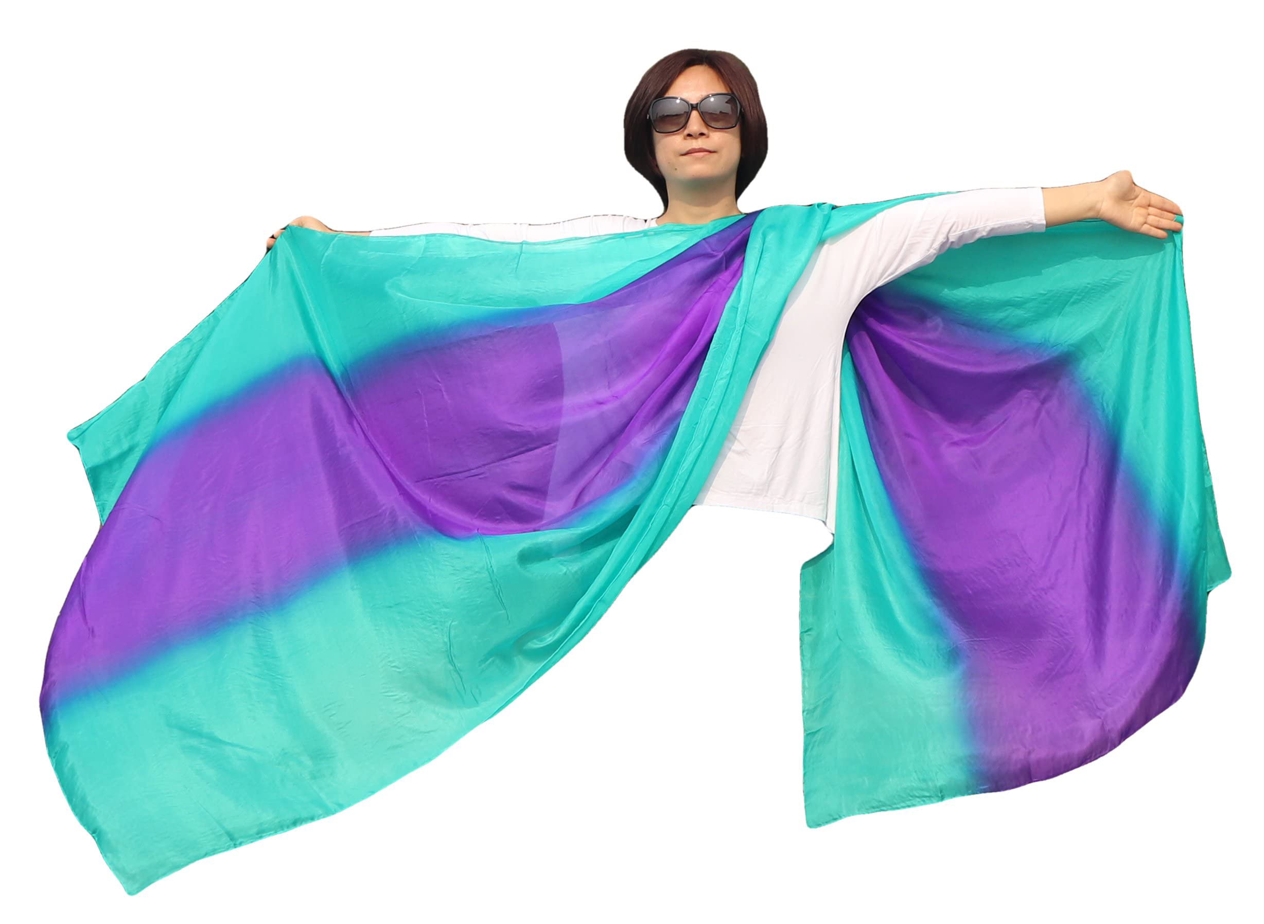 Winged Sirenny 3-Tone Flowy Luxury Bellydance Silk Scarf with Hand Rolled Edges, Lightweight Liquid Oriental Dance Veil