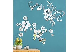 53 Pieces 3D Acrylic Mirror Floral Wall Sticker | Modern Glam Home Decor