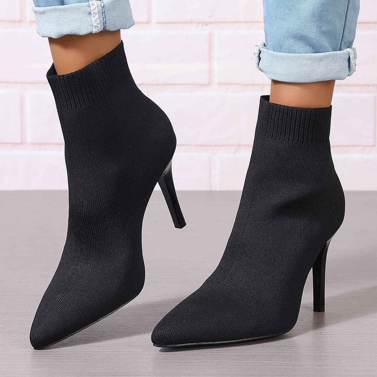 Ankle Boots for Women Stiletto Heels Pointed Toe Sock Booties Comfortable Dressy Stretchy Short Boot, US Size 6-12 - Image 3