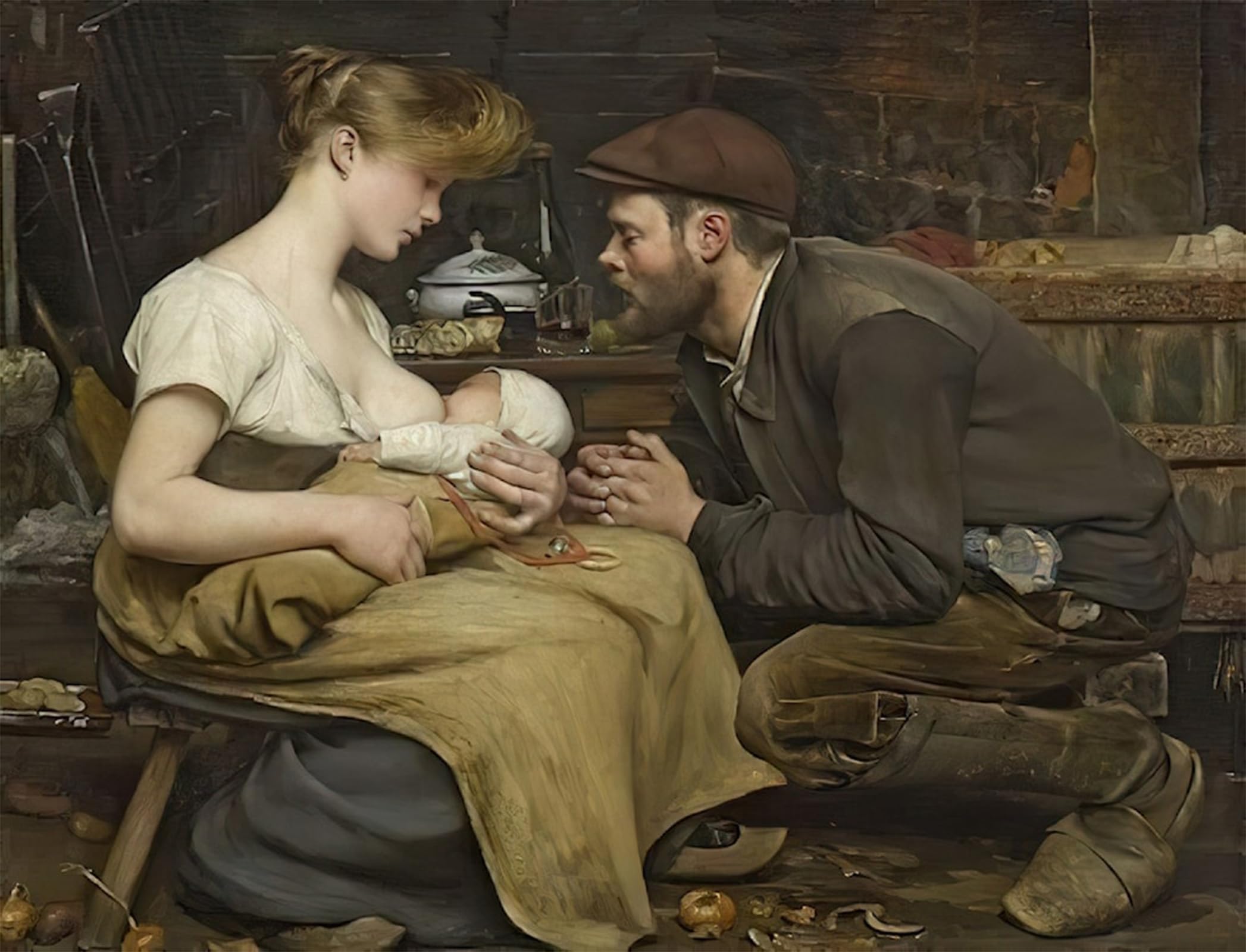 ARTXLXXBN Famous Art Print Poster Vintage Wall Art the Delight of the Parents by Jean-eugene Buland Canvas Art Poster for Home Decor 60x90cm