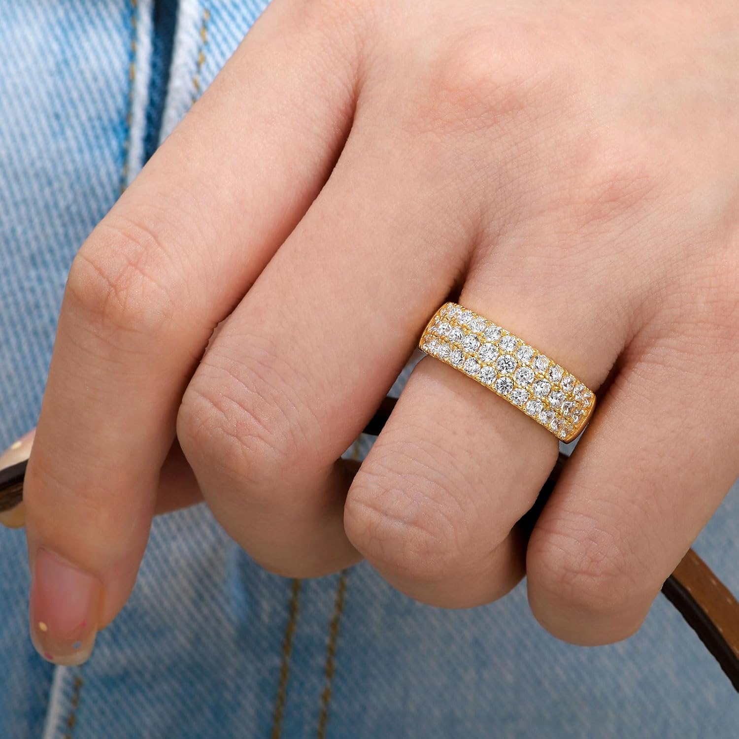 SHELOVES Three Row Eternity Ring for Women Round Cut CZ Sterling Silver Wedding Bands Rings for Her Size 5-12 - Image 3