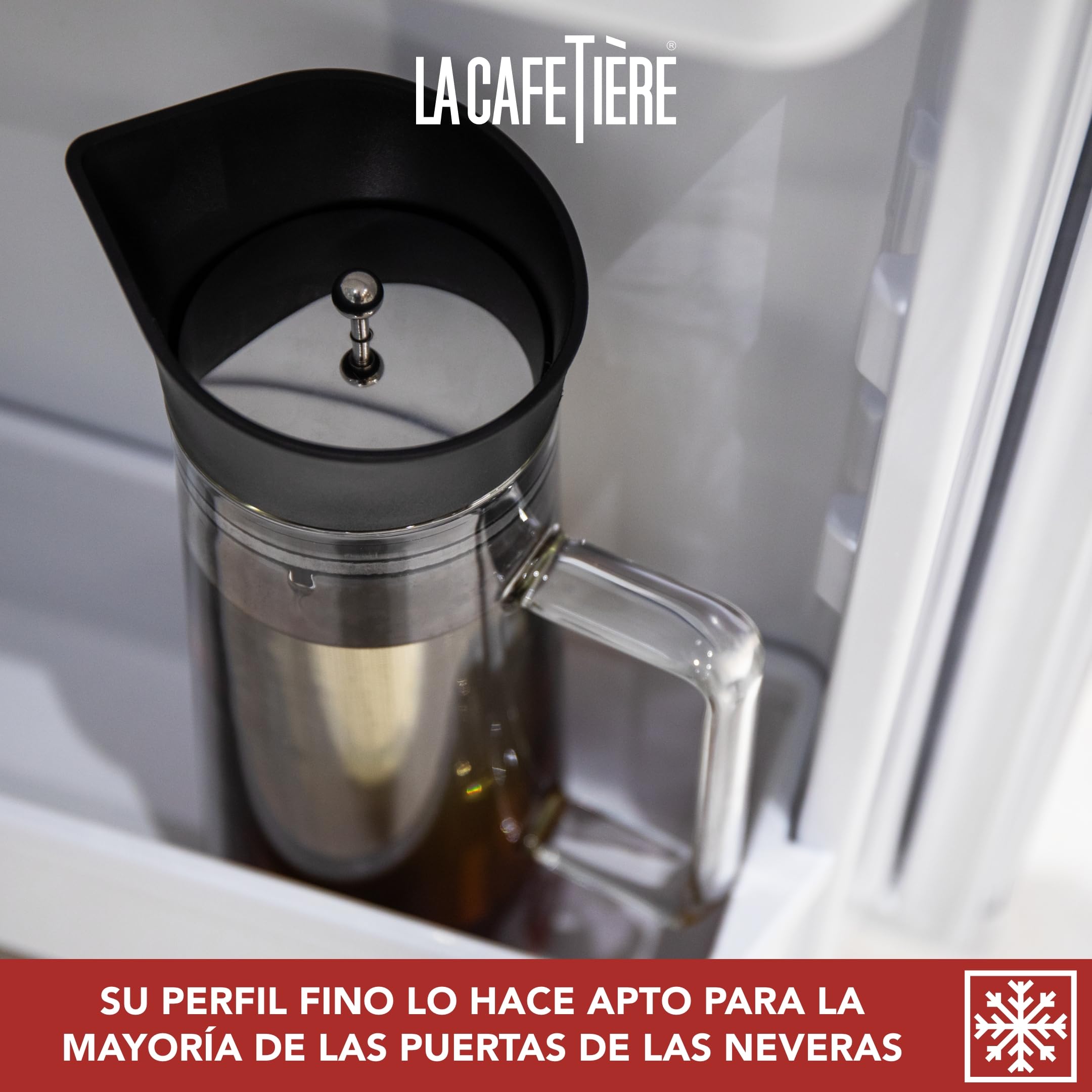 La Cafetière Cafetera de infusión en frío con filtro de malla, apta para lavavajillas, tapa con pico para jarra, recipiente para café helado, té helado, bebidas de frutas caseras, 1 l