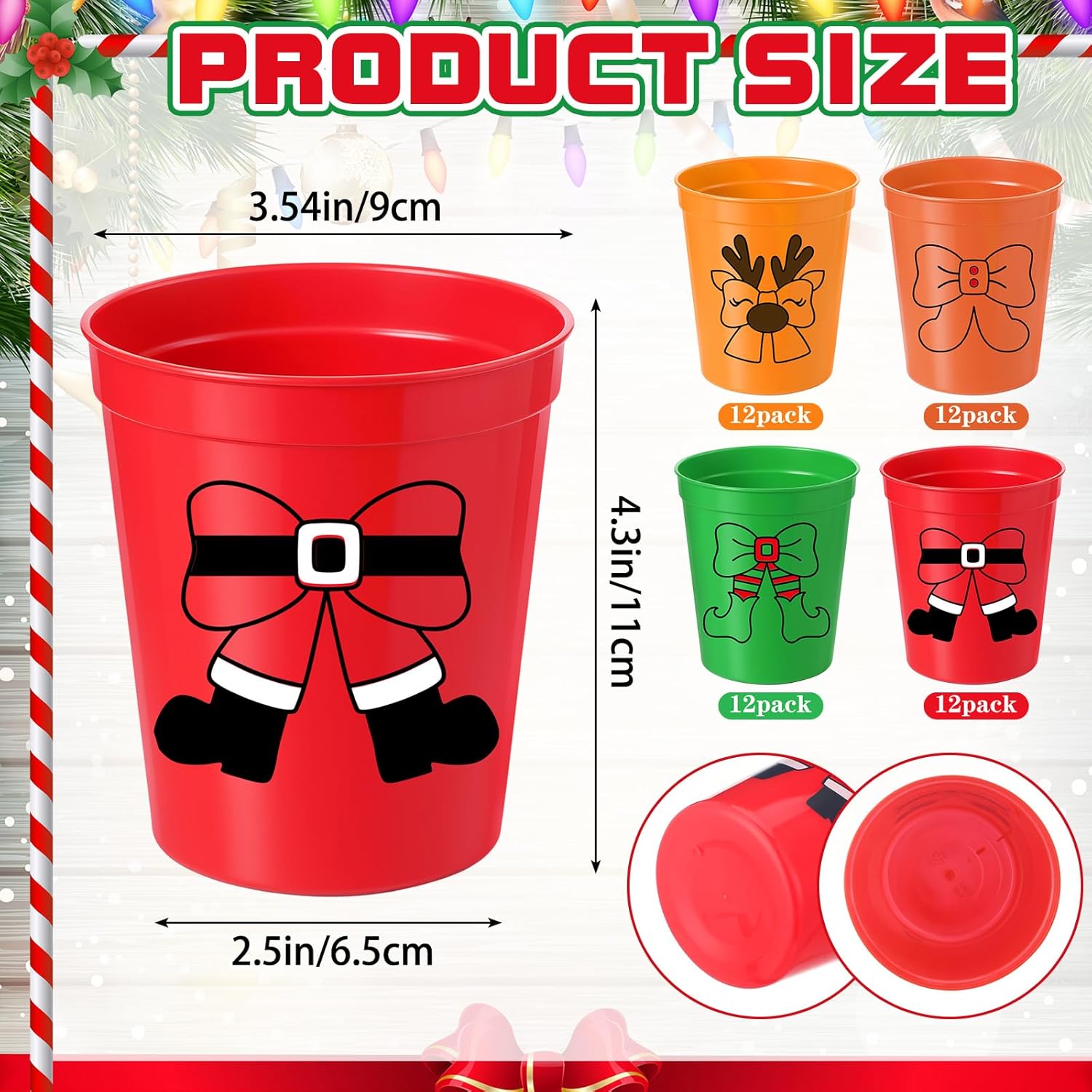 48 Pack Christmas Party Plastic Cups Reusable 16 oz Red and Green Santa Cups Xmas Tumbler Holiday Drinking Cup Bulk Disposable Coffee Mug for Stadium Funny Christmas Party Supplies Winter Elf - Image 2