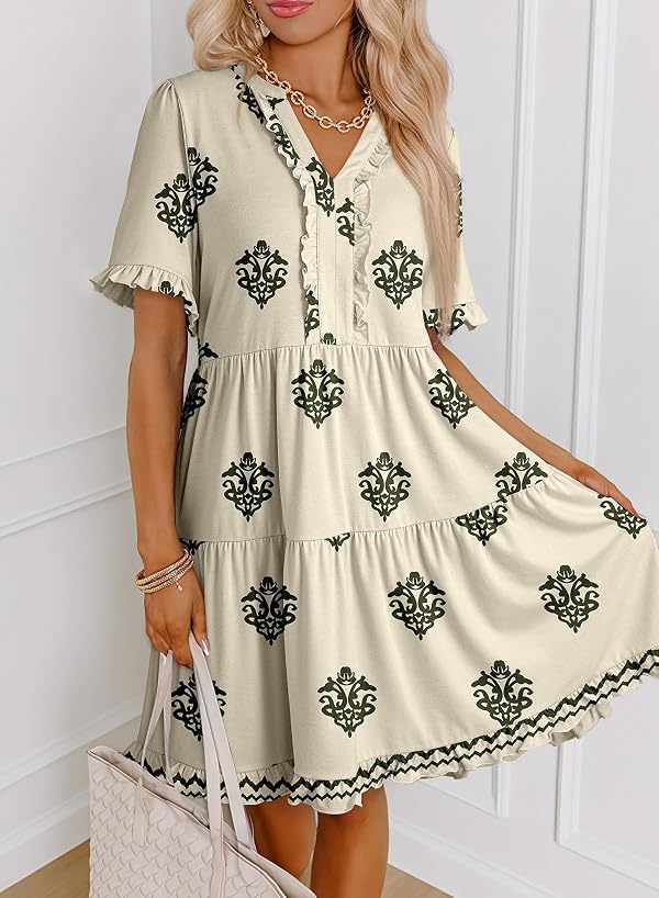Dokotoo Summer Dresses for Women Cute Short Casual Floral Beige Dress L by Dokotoo - Used condition - Image 2