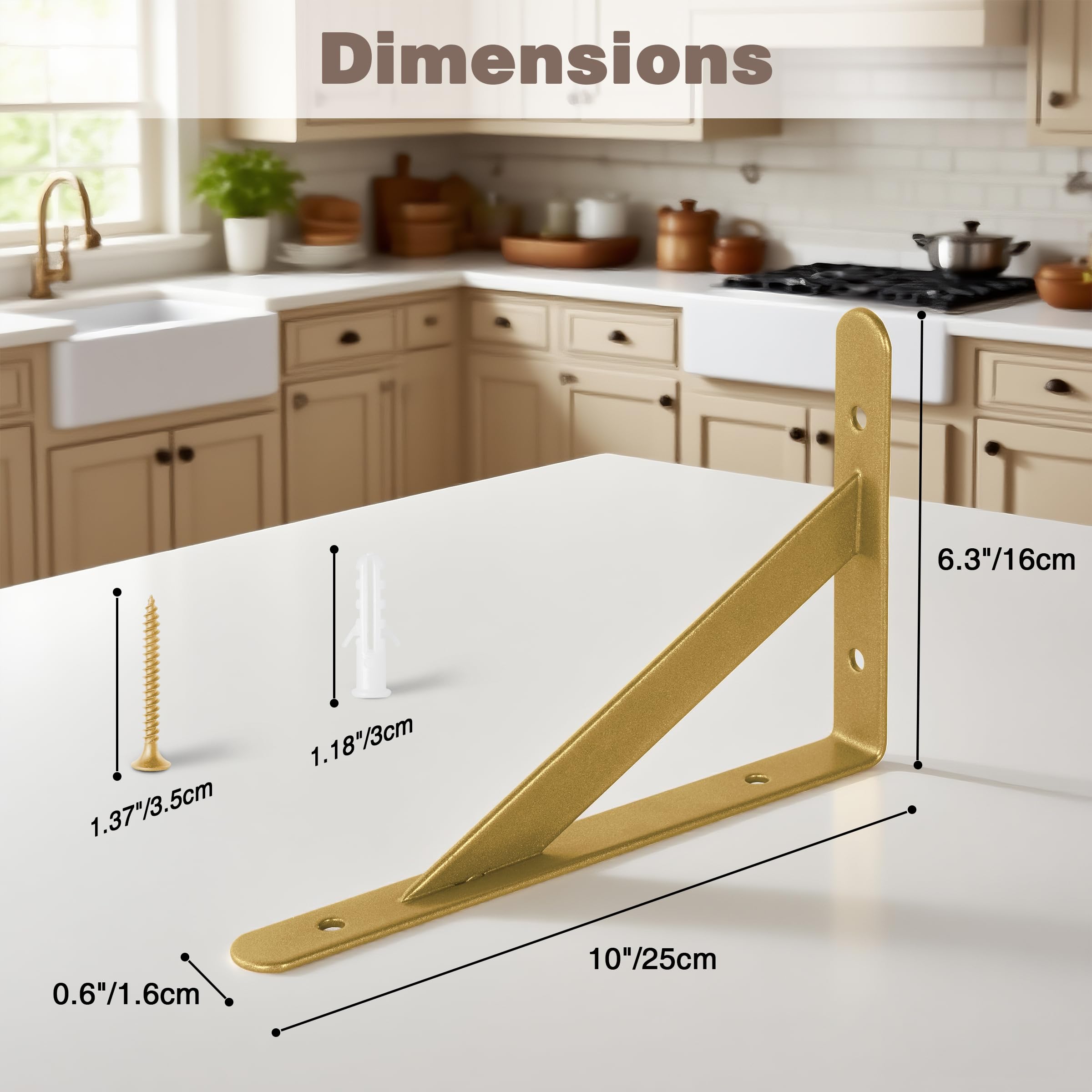 Lot de 12 supports d'étagère triangulaires dorés à angle droit pour étagère murale 25,4 cm