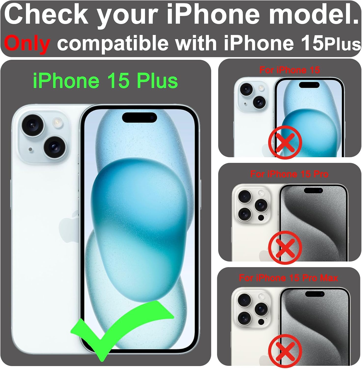 VANAVAGY Compatible for iPhone 15 Plus/14 Plus Wallet Case for Magsafe Wireless Charging, PU Leather Flip Case [Screen Protector & Camera Cover] with Strap RFID Blocking Card Holder,Black