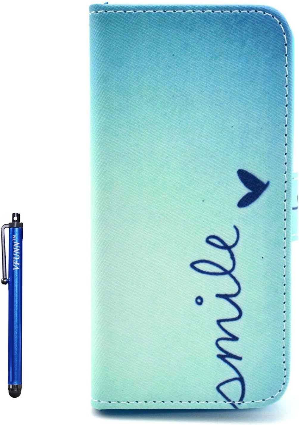 Galaxy Core 2 Case,G355 Leather Case,Vfunn Fashionable Flip Leather Wallet Case Cover Pouch for Samsung Galaxy Core 2 II G355 with 1 Stylus Pen Stand Function Credit Card Slot (G355 Leather Case) (Smile)