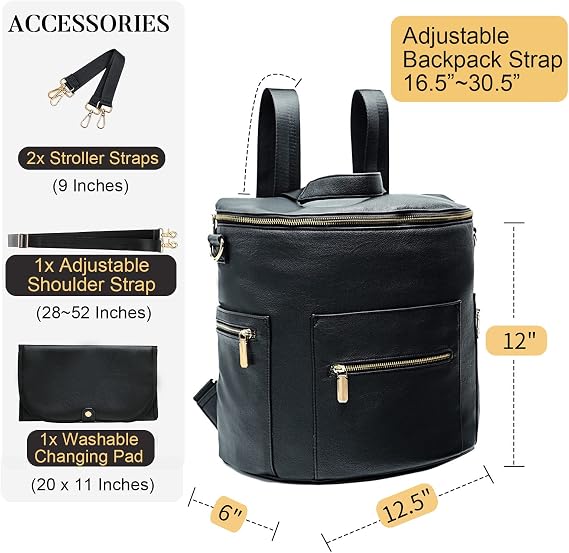 miss fong Diaper Bag Backpack, Baby Bag,Leather Diaper Bag Tote, Diaper Tote Bag Backpack with Pacifier Holder Case Bundle
