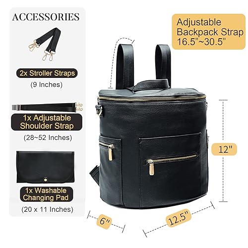 Miniatura 3 de miss fong Bolsa de pañales Mochila para pañales de bebé, bolsa de pañales de cuero grande Mochila y bolsa cruzada