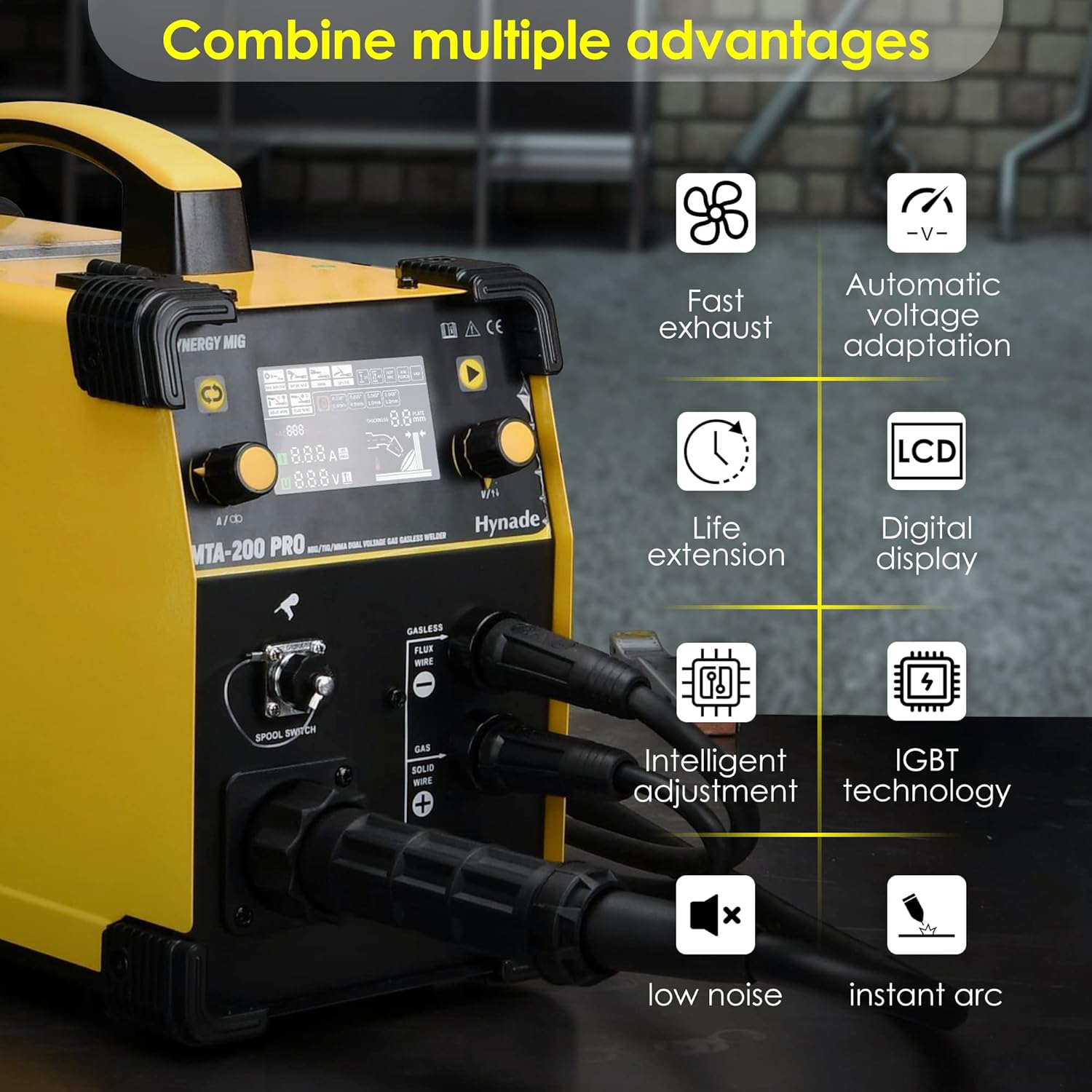 hynade MTA-200PRO MIG Welder, MIG/TIG/Stick 3 in 1 Welder Dual Voltage 110V/220V, Work with Spool Gun Gas/Gasless Multiprocess Welders - - 