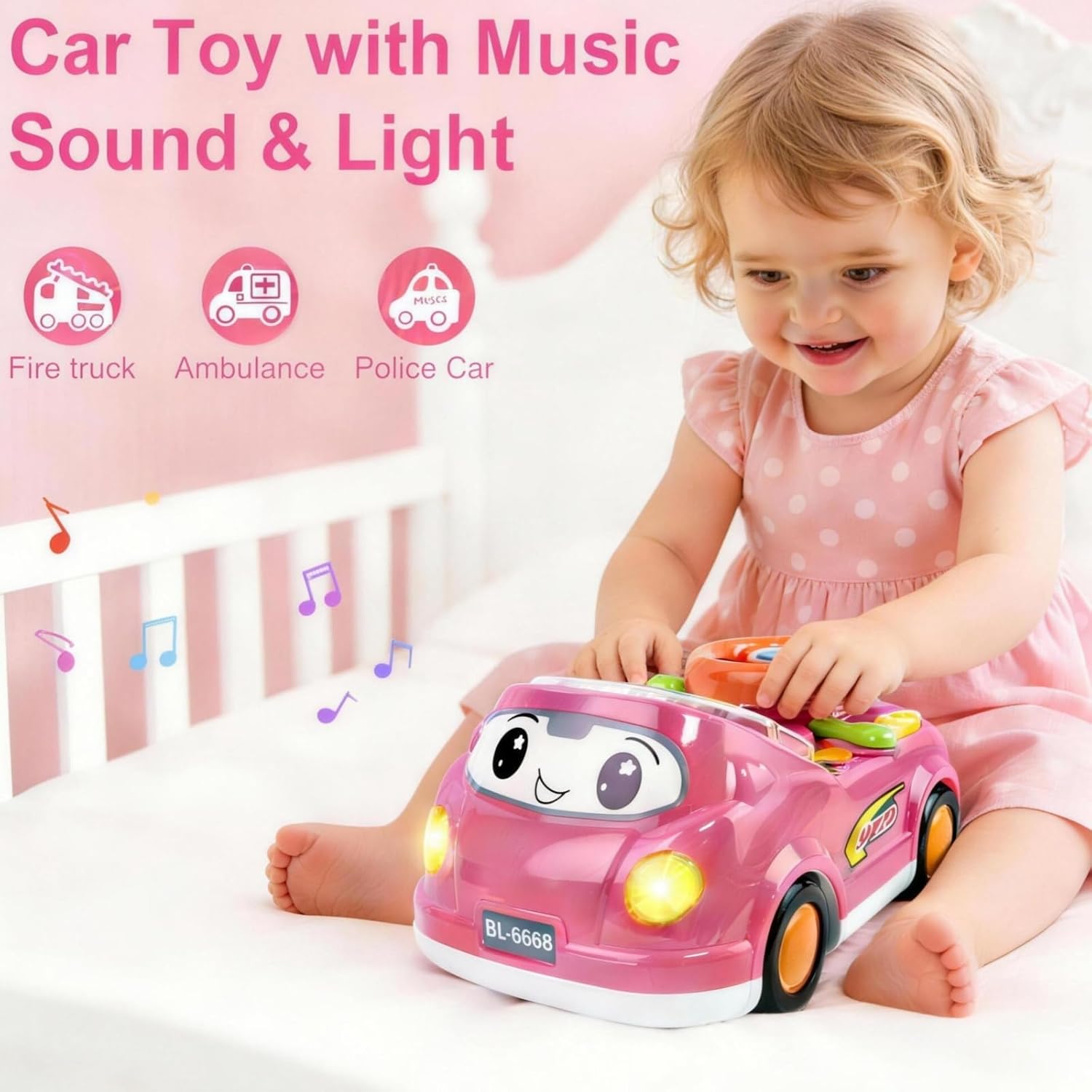 Girl Toy for 1 Year Old,Toddler Car Steering Wheel Toy with Sound & Light,Car Toys for Toddlers 1-3,Gift for 1 2 3 Years Old Boys Girls