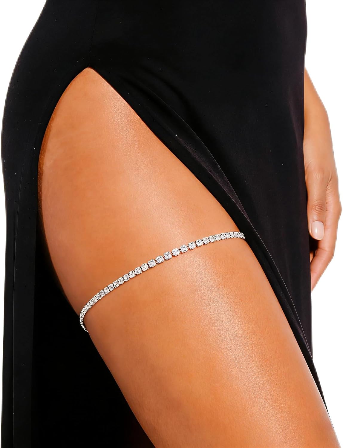 Rhinestone Thigh Garter Jewelry Silver Thigh Leg Chain for Women