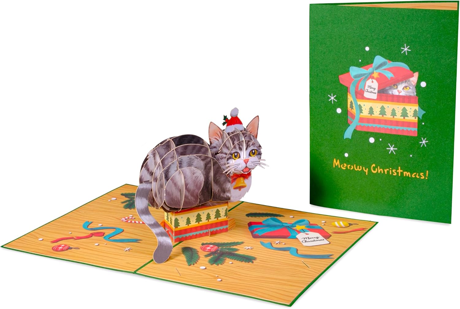 Paper Love 3D Meowy Cat Pop Up Christmas Card, Gift for Christmas or Holidays | 5" x 7" w/Envelope & Note Tag - Image 5