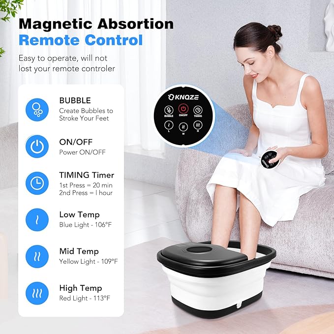 KNQZE Foot Spa Plegable con Calor, Control Remoto y Masaje de Burbujas miniatura 3