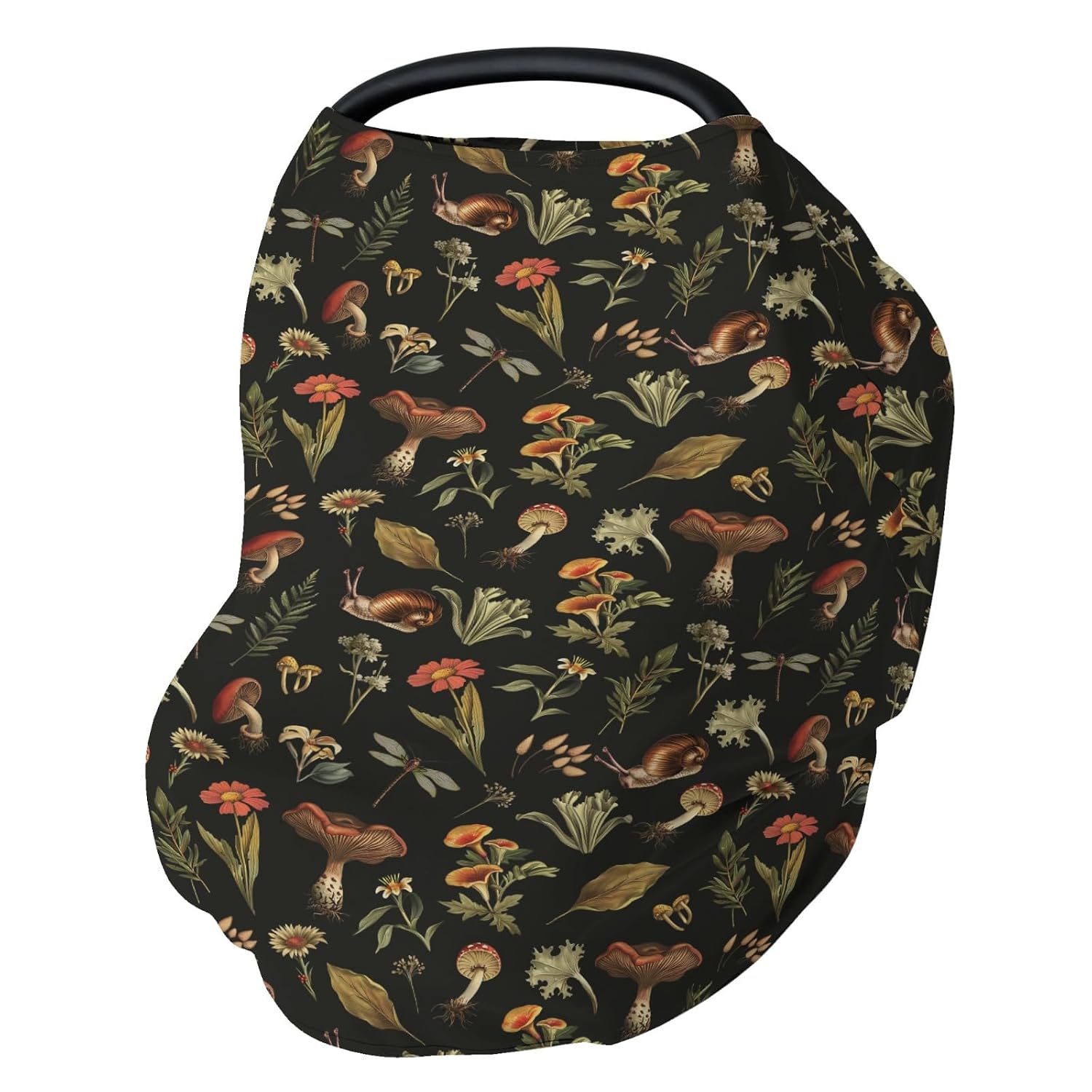 Vintage Mushroom Forest Baby Car Seat Covers Retro Mushrooms Green Leaves Stretchy 5-in-1 Cover Adjustable Infant Carseat Cover Canopy Magical Forest Plant Breathable Nursing Cover-Up