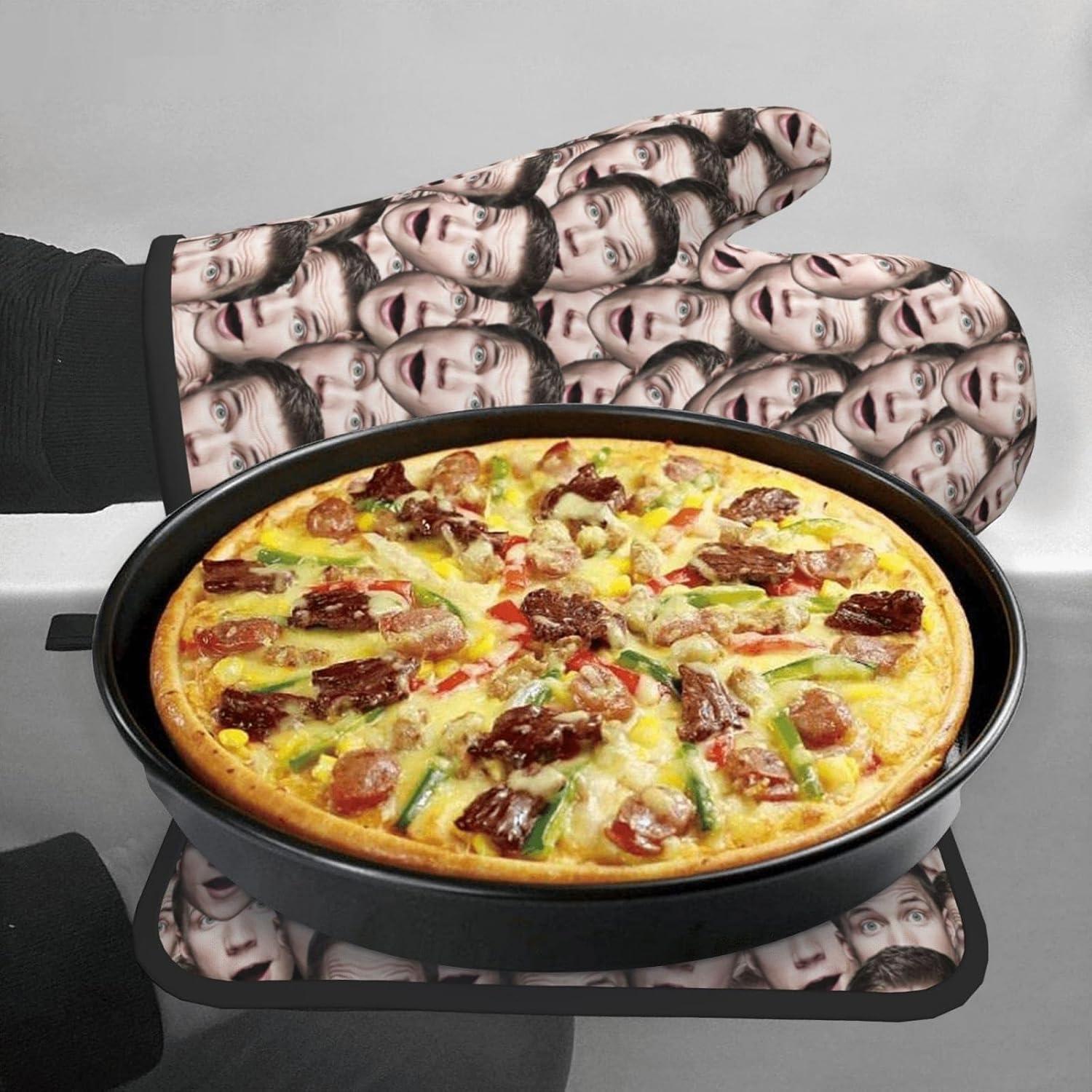 Custom Oven Mitts with Name Face Personalized Oven Mitt and Pot Holders Sets Customizable Funny Kitchen Gadgets Novelty Gift for Cooking,2mitts and 2holders
