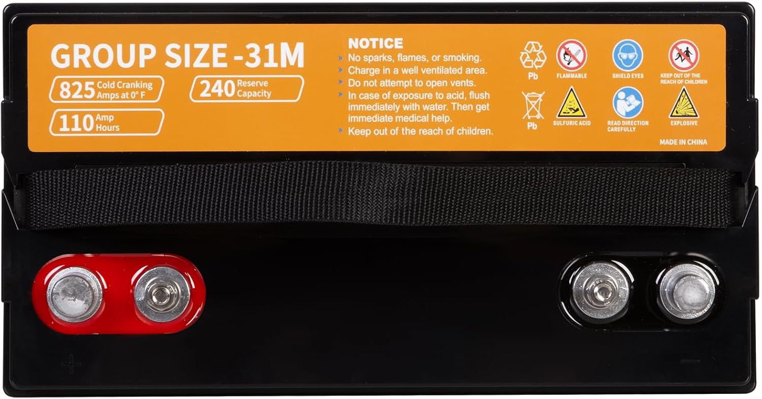 WEIZE BCI Group 31M Dual Purpose AGM Battery, 200RC 825CCA 12V 105AH Starter & Deep Cycle Sealed Marine & RV Battery