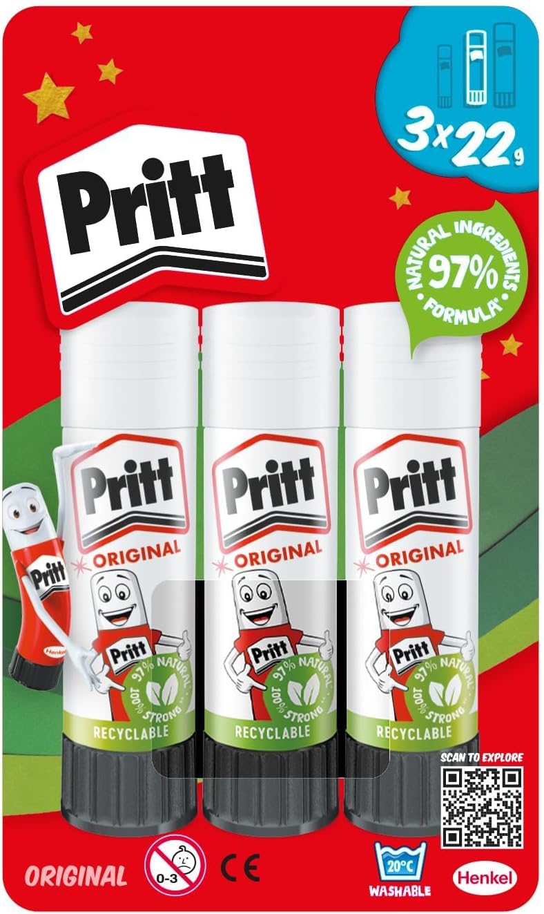 Pritt Glue Stick, Safe and Child-Friendly Craft Glue for Arts and Crafts Activities, Stron