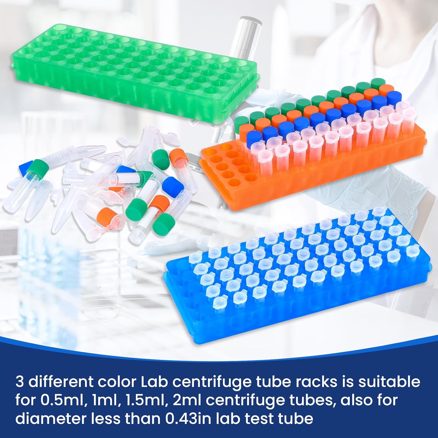 3 pcs microcentrifuge Tube Rack lab centrifuge Tube Holder Stand lab Test Tube Pipe Holder with Double Panel 60 Wells for 0.5ml-2ml Centrifugal Tube