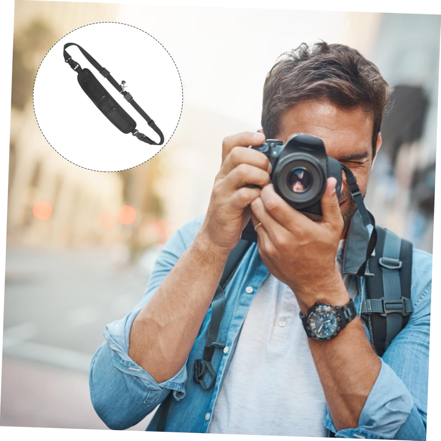 Angoily Nylon Camera Shoulder Belt Adjustable Neck Strap Pockets for Fuji Cameras Black Thin