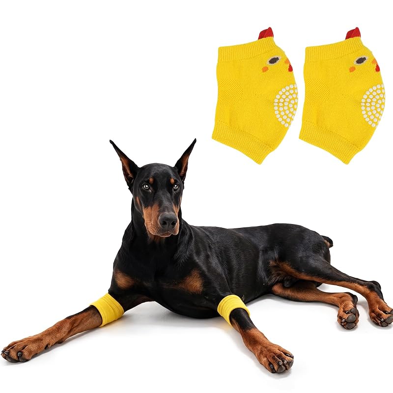 Protetor de Cotovelo para Cães com Manga de Algodão e Pontos de Silicone PAWsay Amarelo