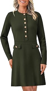 Women Fall Dresses 2025 Casual Long Sleeve Bodycon Sweater Dress Decorative Button Formal Mini Dresses - Buy now