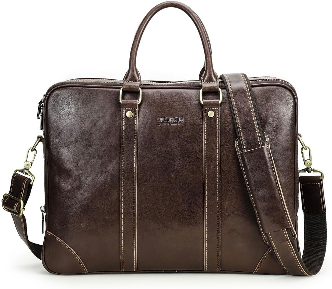 CONTACTS Luxury Leather Briefcase 16 Inch Laptop Messenger Bag for Men Large Capacity Computer Satchel Shoulder Handbag for Business Work Travel