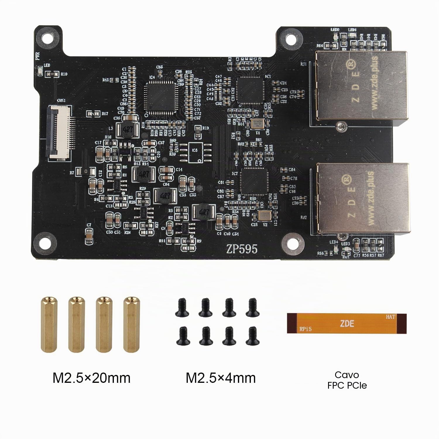 ZDE ZP595 PCIe to Dual 2.5G Ethernet Network Port HAT Adapter Expansion Board 2.5GB 2.5GBE for Raspberry Pi 5