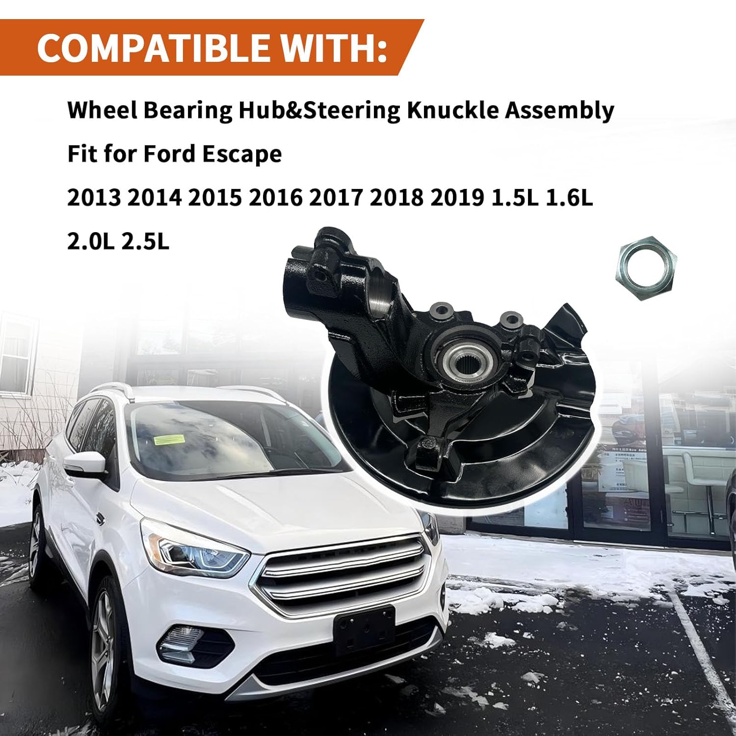 LK143 CV6Z2K005C Front Left(Driver Side) Wheel Bearing Hub&Steering Knuckle Assembly Fit for Ford Escape 2013 2014 2015 2016 2017 2018 2019，CV6Z3K186B, GV6Z1104A