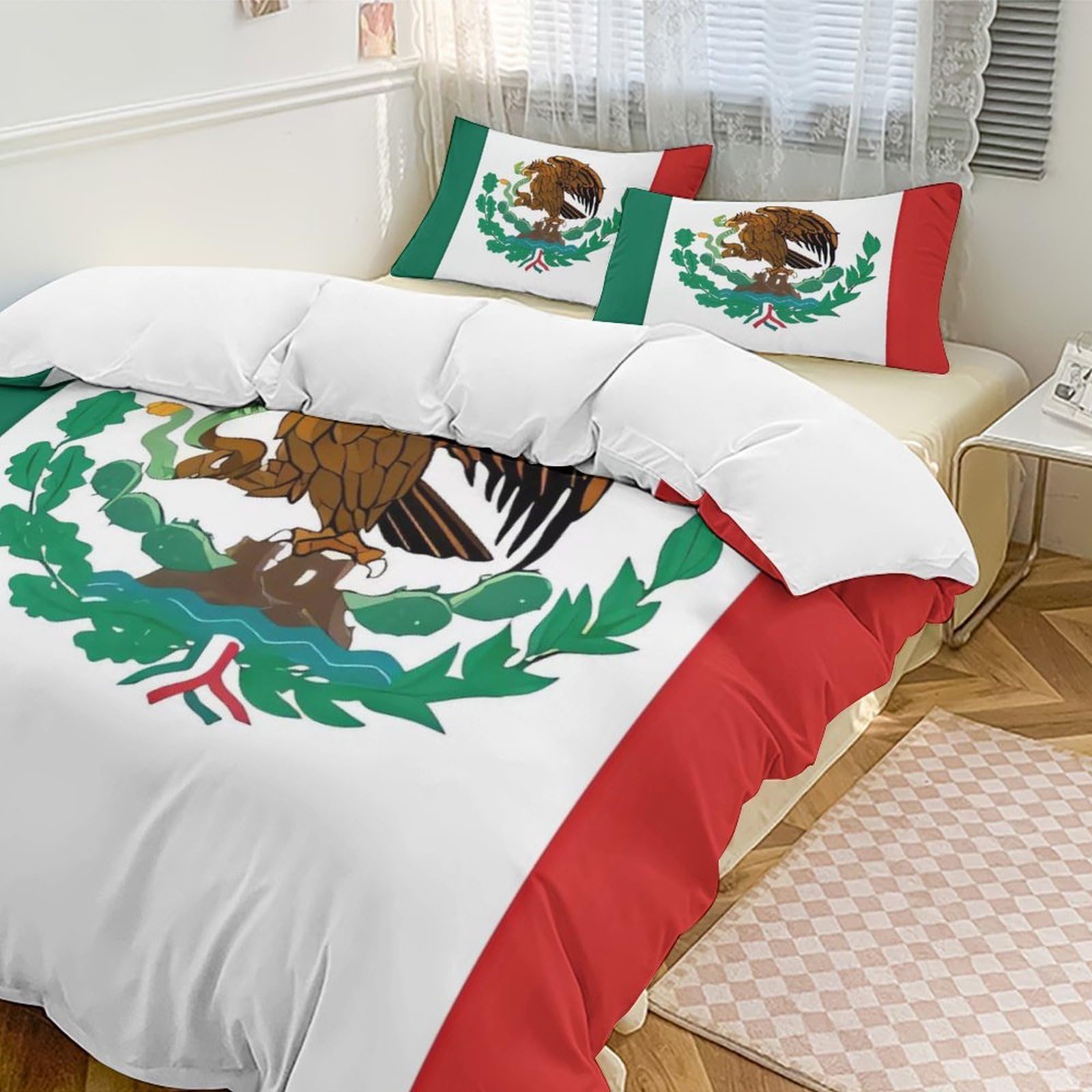 Parure de lit drapeau Mexique grand lit 3 pièces housse de couette 259x228 cm taies