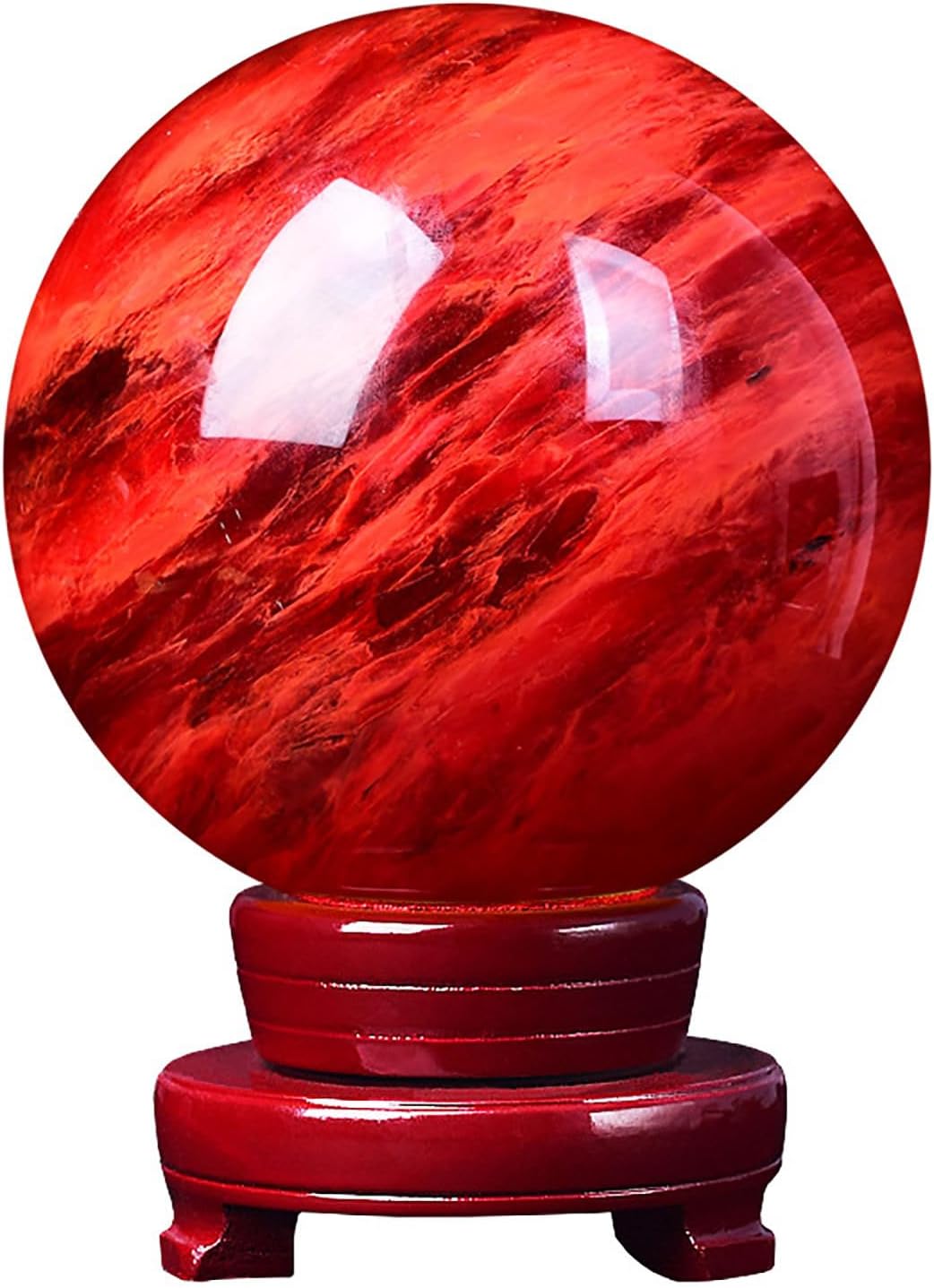 Red Obsidian Ball with Stand, Natural Crystal Ruby Ball Sphere Melting Quartz Crystal Gemstone for Meditation Healing Feng Shui Home Decoration,80mm=3.14inch