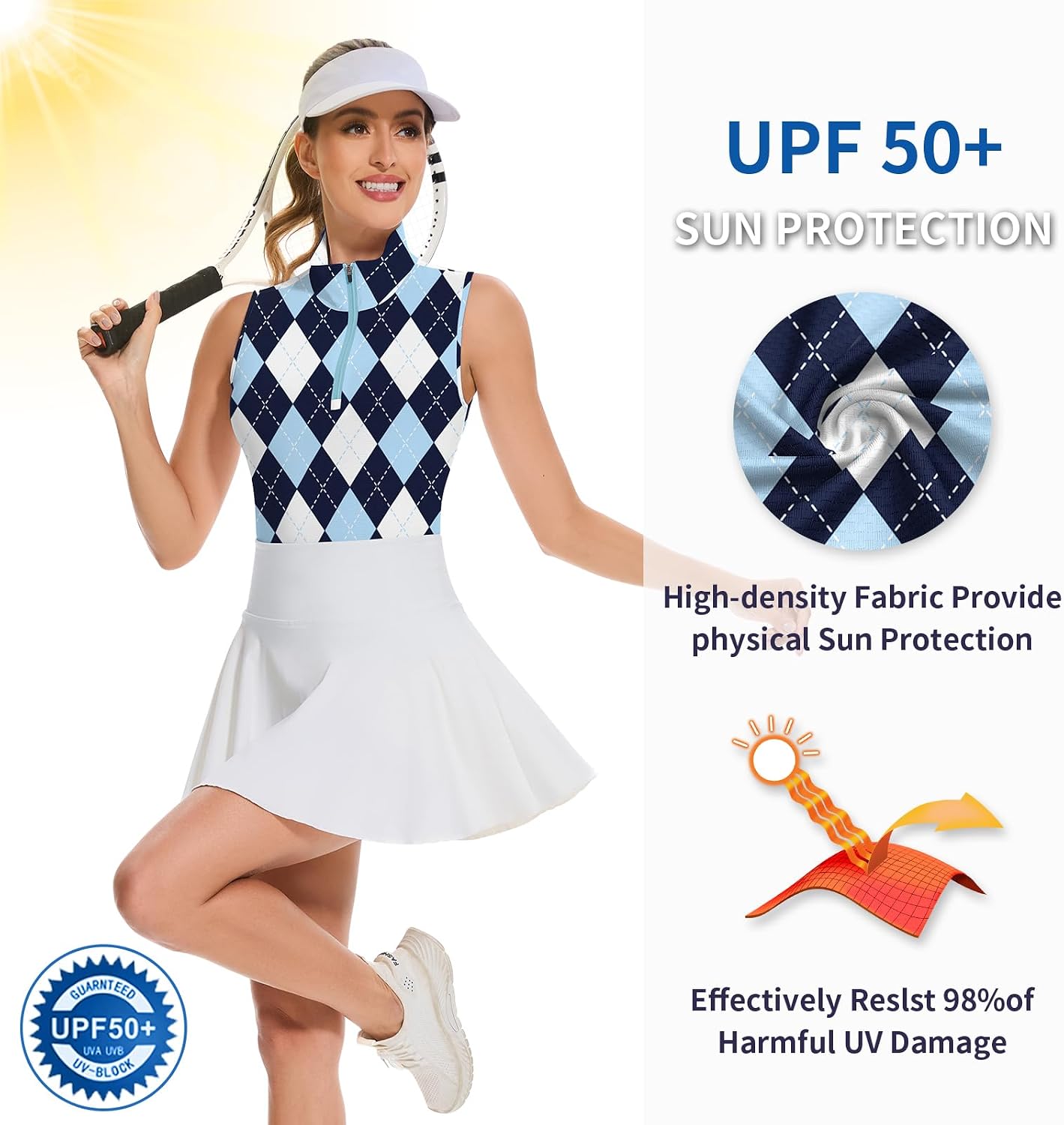 Soneven Women's Sleeveless Golf Polo Shirts Zip Up Tennis Shirt Dry Fit Tank Tops Athletic Shirt