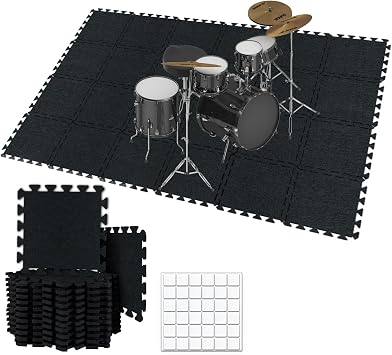 TroyStudio Thick Sound Absorbing Interlocking Floor Mats, 24 Pcs 11x 11 x 0.32 inches High Density Piano Carpet Drum Rug, Non-Slip Anti Vibration Soundproof Pads Acoustic Blankets for Music Studio