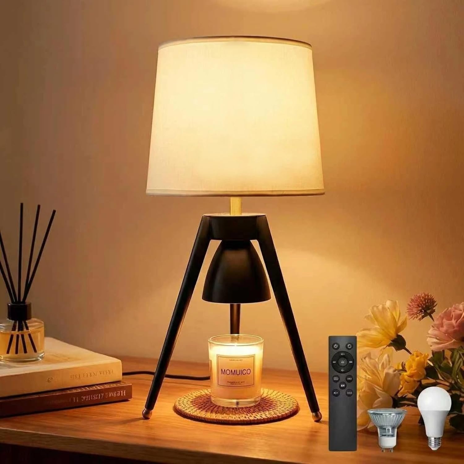 2-in-1 Table Lamp & Candle Warmer Lamp - Bedside Lamps with Timer for Bedroom Living Room, 16 Million Color Dimmable (Remote/App Control), Fragrance Lamp, Stylish Home Decor Ideal Gifts for Women