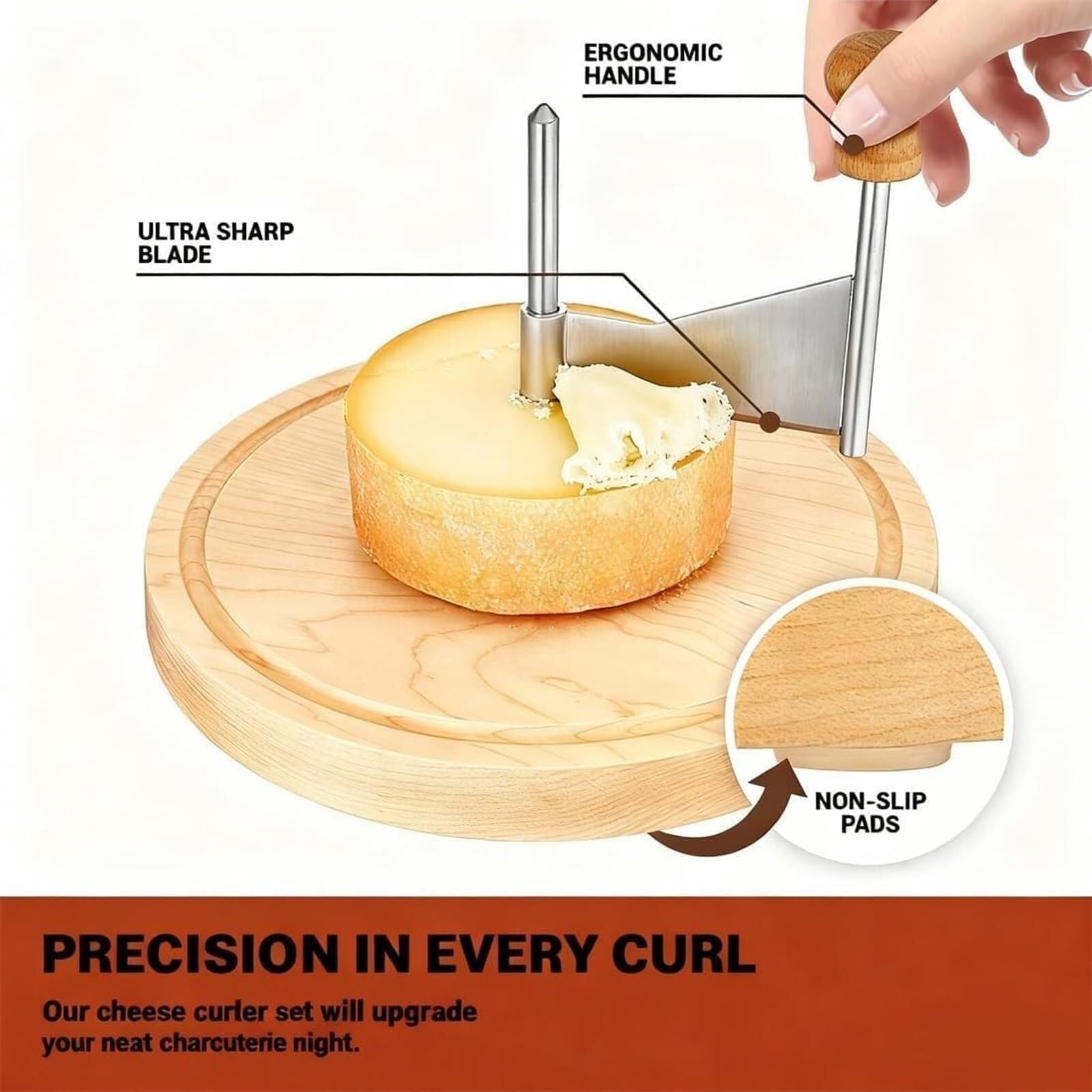 Rueda rizadora de queso, afeitadora de grosor ajustable con hoja de acero inoxidable para uso doméstico y restaurante, ideal para amantes del queso y gourmets