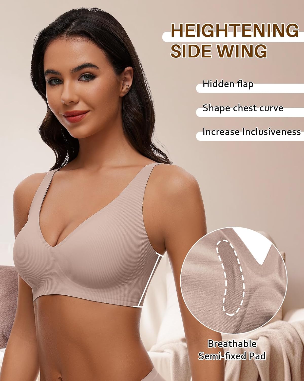 WOWENY Deep V Bras for Women No Underwire Wireless Push Up Bra Comfort Bralettes Seamless Plunge Bra with Support - Image 3