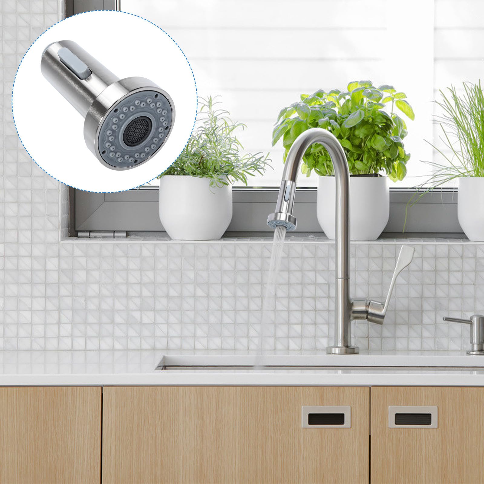 Boquilla para Grifo de Agua de Cocina Color Plata Resistencia al Calor y Material Abs Ligera para Uso en Fregadero y Limpieza