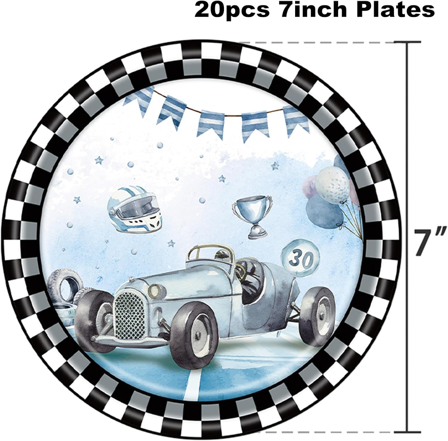80 Pcs Checked Race Car Theme Plates and Napkins Party Supplies, Race Car Birthday Party Decorations Racing Sports Disposable Tableware Set, Serve 20 Guests - Image 2
