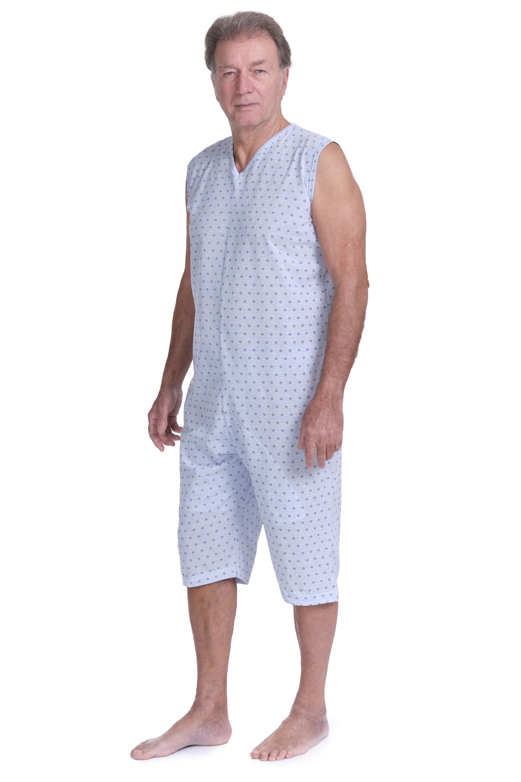 FERRUCCI COMFORT Pyjama sanitaire tuton sans manches d'été avec pantalon court – 9008/7 – Convient aux personnes âgées – Fabriqué en Italie