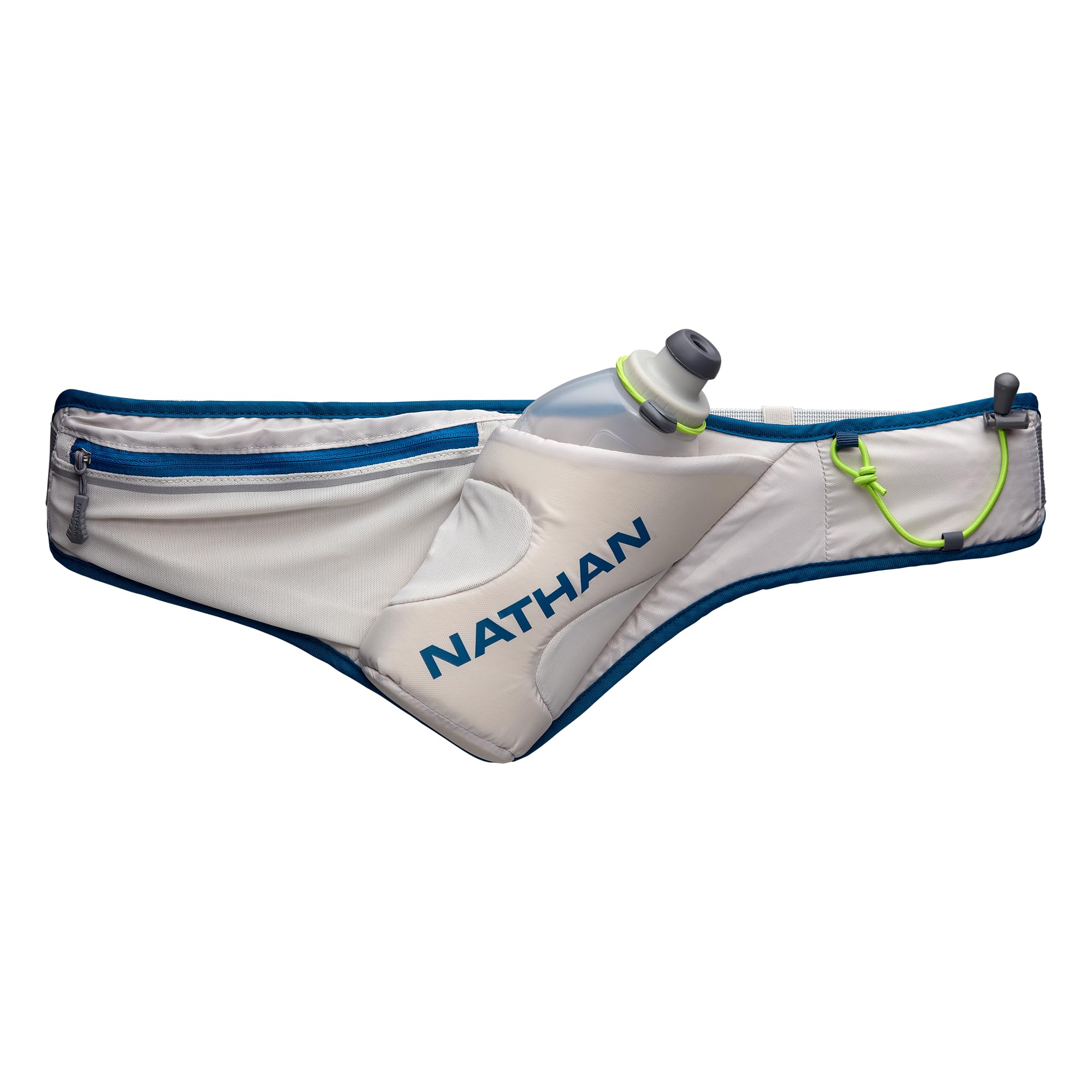 Nathan Peak Running Hydration Waist Pack Belt w/ Speed Draw Flask Water Bottle, 18oz/535 ml Push/Pull Race Cap, Expandable Zippered Stretch Pocket