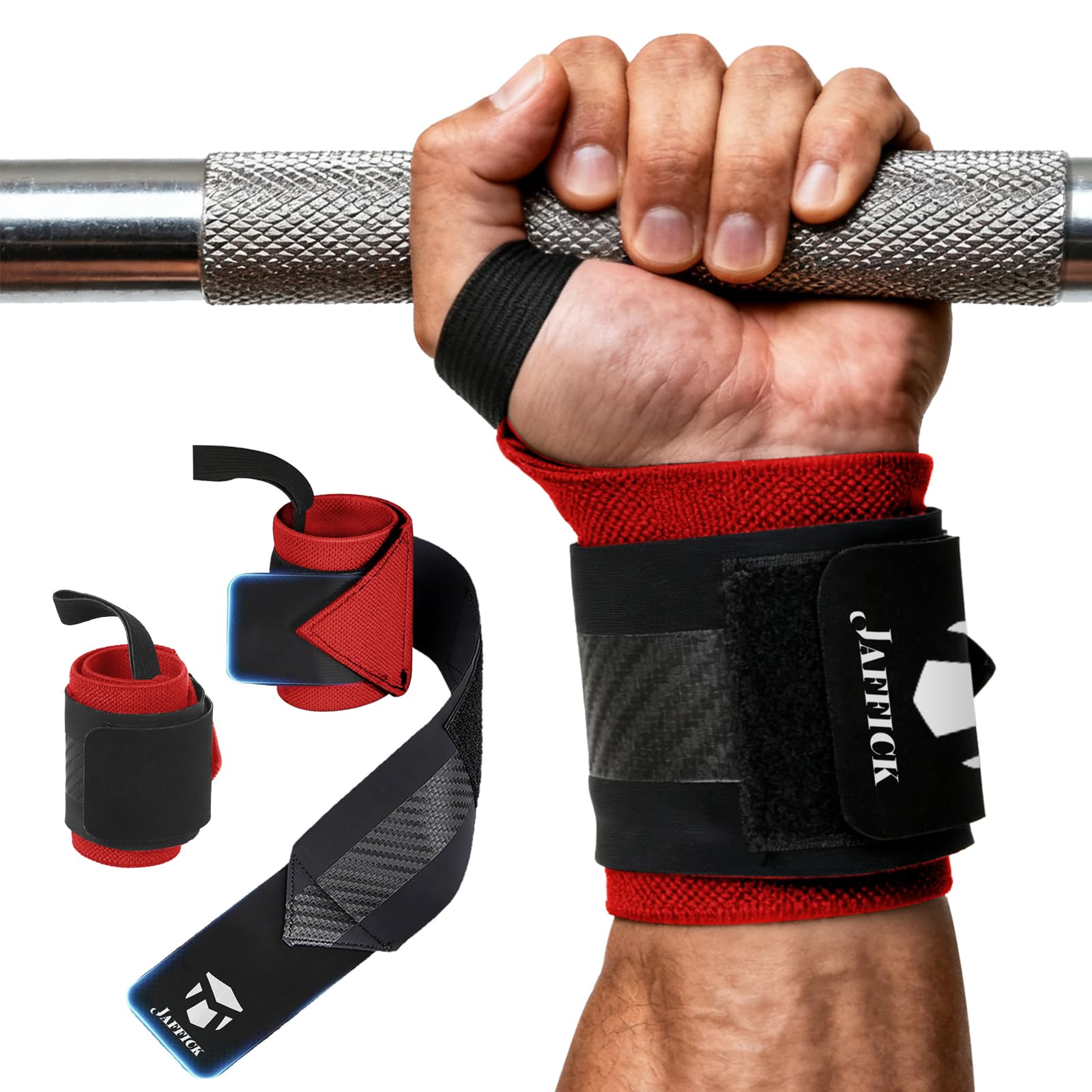 Jaffick Double-Layer Reinforced Wrist Wraps for Weightlifting - Men & Women, Thumb Loop Design for Powerlifting, Crossfit, Bodybuilding, Deadlifting -