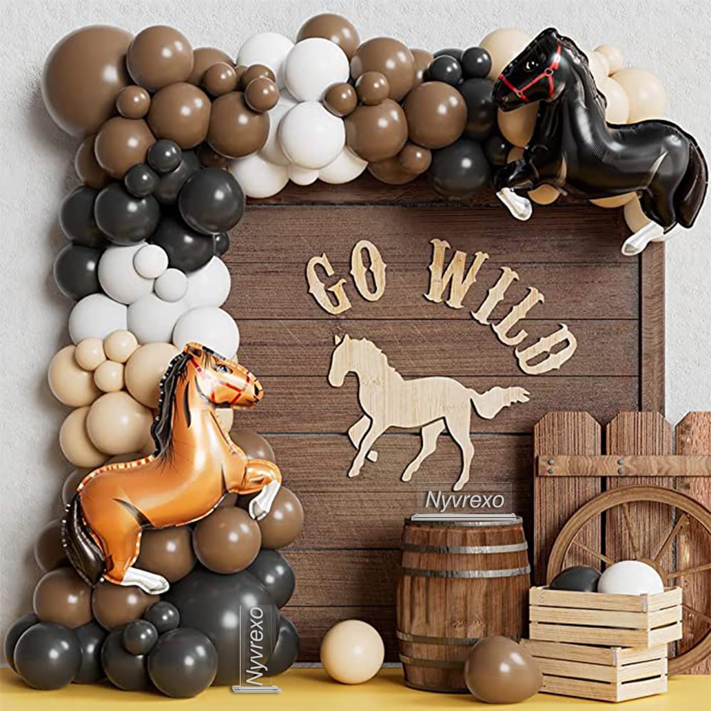 Western Party Decorations, 136Pcs Black Brown Cowboy Balloons Garland Arch Kit with Large Horse Foil Balloons for Wild West First Rodeo Birthday Party