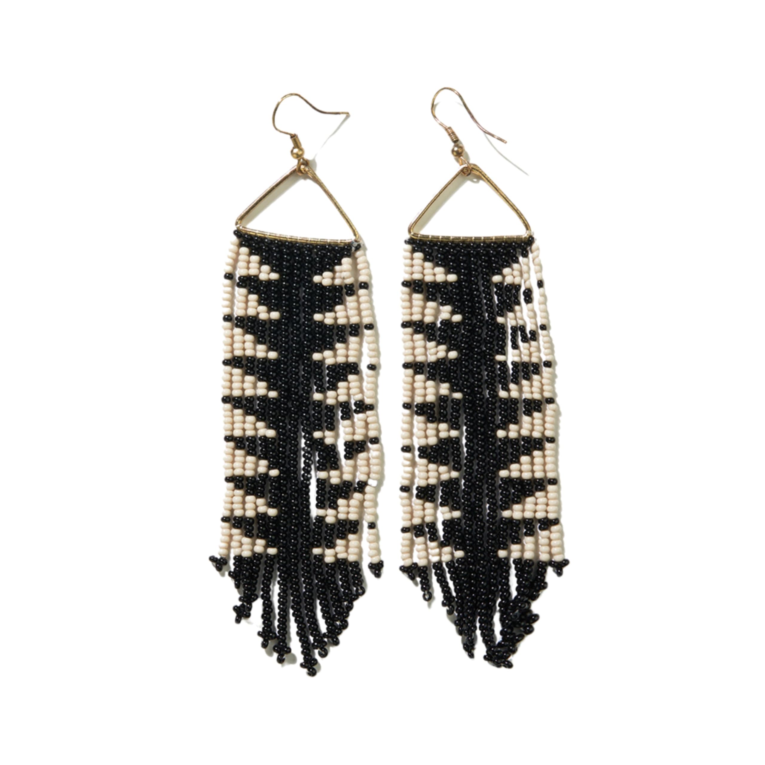 INK+ALLOY Beaded Earrings for Women Dangling, Emilie Seed Bead Long Fringe Statement Boho Earrings, Hypoallergenic Handmade Jewelry for the Modern