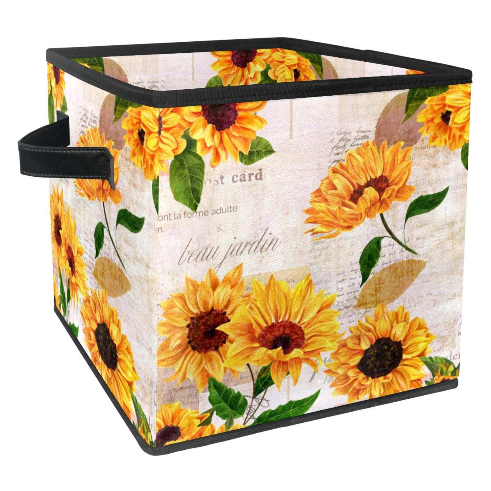 Boîte de rangement cube en tissu pliable au motif tournesol vintage