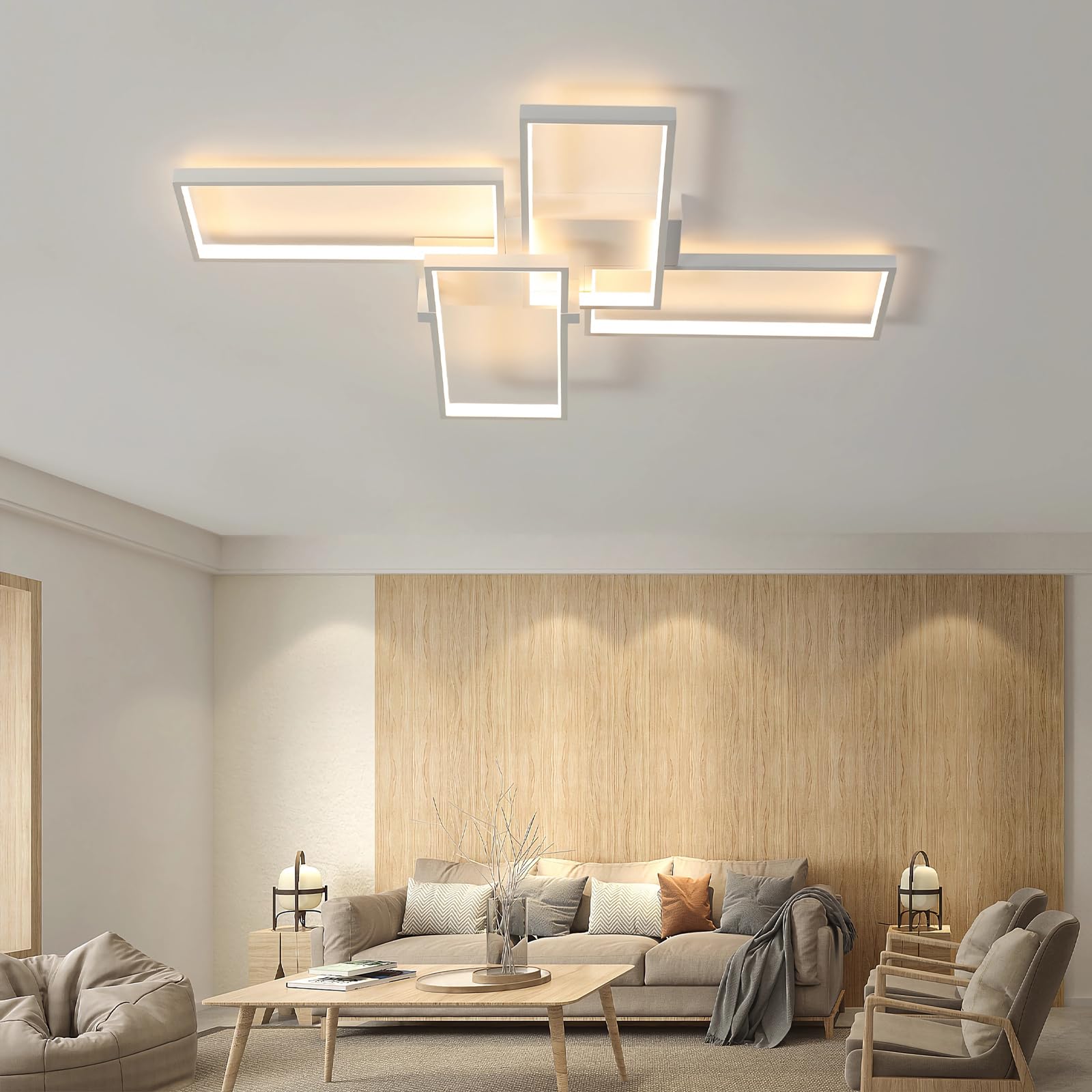 Oświetlenie sufitowe LED Nowoczesne prostokątne lampy sufitowe z pilotem Aluminiowa konstrukcja Oświetlenie wewnętrzne Żyrandol podtynkowy do sypialni jadalni salonu (Biały, 120CM)